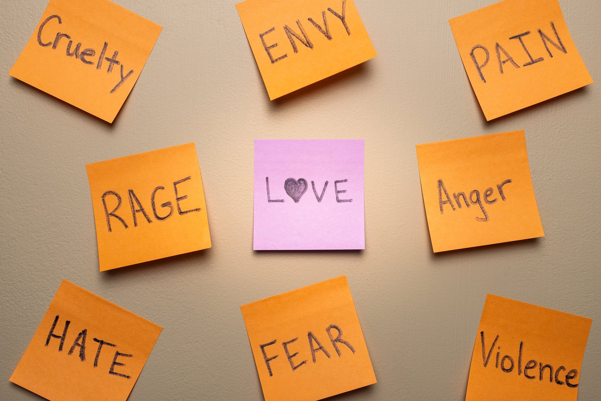 Love and hate contrast representing societal division